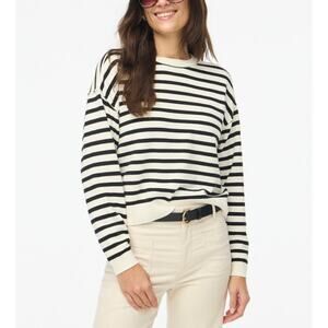 J.Crew Striped Drop-Shoulder Pullover Sweater WMNS M Black White Knit Crewneck